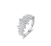 Dsnyu Anelli in Argento 925 Donne, Anello di Fidanzamento Vintage Irregolare Linee Verticali Zirconia Forma Rotonda Gioielli Argento, 12 (16,6), Zirconia cubica