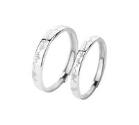 Dsnyu Anelli per Coppie Argento 925, Coppia Anelli Set Elettrocardiogramma Argento Gioielli Dimensione Regolabile, Verstellbar, Senza Gemstone