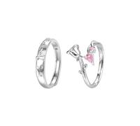 Dsnyu Anelli per partner in argento 925, anelli per coppie, set di fidanzamento, ramoscelli e rose in argento, Verstellbar, Senza Gemstone