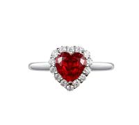 Dsnyu Anello da donna a forma di cuore, anello da sposa moderno, in rubino 9 K/14 K/18 carati con moissanite, 16 (17,8), Oro bianco 9 carati (375), Moissanite Laboratorio Rubino Moissanite