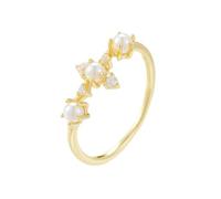 Dsnyu Anello da donna con perle e diamanti in oro giallo 9 K 14 K 18 carati, 60 (19.1), Oro giallo 18 carati (750), Perla Diamante