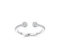 Dsnyu Anello di fidanzamento 925 fedi nuziali donna gioielli aperti con due pietre zirconi forma rotonda argento, 49 (15.6), Zirconia cubica
