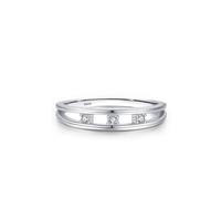 Dsnyu Anello di fidanzamento in argento 925, fedi nuziali per le donne Doppia linea con tre pietre zirconi forma rotonda gioielli d'argento, 20 (19,1), Zirconia cubica