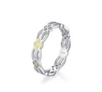Dsnyu Anello in argento 925, anello da donna con motivo cavo, con colla gialla e zircone cubico, forma rotonda, argento, 49, Zirconia cubica
