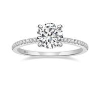 Dsnyu Anello in argento da donna 925, rotondo anello semplice | Anello di promessa con zirconi cubici, gioielli per la sposa