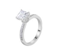 Dsnyu Anello in oro bianco, anello nuziale con 4 artigli, quadrato, moissanite, alla moda, per moglie e madre, 13 (16,9), Moissanite