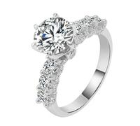 Dsnyu Anello in oro bianco, da donna, con 6 artigli, rotondo, moissanite, alla moda, per moglie, madre, 62 (19.7), Moissanite