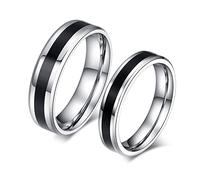 Dsnyu Anello per lui e per lei, in acciaio inox nero argento lucido, anelli in titanio per coppie, Women Size P 1/2 & Men Size T 1/2, Acciaio inossidabile, Senza zirconi.