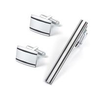 Dsnyu Bottone da polsino e fermacravatta, bottone da polsino in argento a righe rettangolari, camicia da uomo, donna, gioielli regalo per compleanno, 19x13CM, Senza Gemme