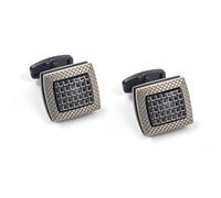 Dsnyu Camicia per bottone da uomo, bottone da polsino quadrato oro/grigio a righe verticali a quadretti, costume gioielli regalo per compleanno, 19.5x17CM, Senza Gemme