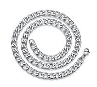 Dsnyu Catene da uomo, 50 - 60 cm, catena cubana in argento, in acciaio inox, gioielli classici, larghezza 3 - 9 mm, Acciaio inossidabile, Senza zirconi