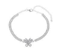 Dsnyu Cavigliera a forma di farfalla, da donna, doppia fila di zirconi cubici con forma di farfalla, in lega, accessori alla moda, regalo per un'amica, Lega, Zirconie sintetico