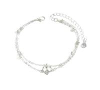 Dsnyu Cavigliera da donna in argento, doppia catena con cuore in lega, accessorio alla moda, regalo per un'amica