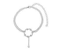 Dsnyu Cavigliera da donna, in argento, lunga, doppia catena tennis con zirconi cavi, gioiello per caviglia