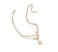 Dsnyu Cavigliera da donna in oro, doppia catena con perline e ciondolo a forma di stella marina, accessori alla moda per vacanze in spiaggia