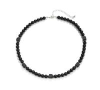 Dsnyu Collana nera da uomo, con perline e pietre vulcaniche con chiusura a moschettone, gioiello lungo ed elegante per feste, 53 cm, 21.2 inches, Pietra, Pietra vulcanica