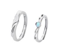 Dsnyu Coppia anello di fidanzamento coppia in argento Sterling 925 con motivo a V fede nuziale, Réglable, Opale