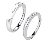 Dsnyu Coppia di Anelli Argento 925, Coppia Anelli Lucidatura Di Stile Semplice Gioielli Argento Dimensione Regolabile, Verstellbar, Zirconia cubica