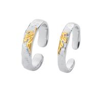 Dsnyu Coppia di anelli di fidanzamento in argento 925, anelli per coppie, set di foglie d'acero, argento e oro, Verstellbar, Senza Gemstone