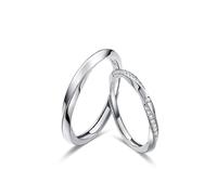 Dsnyu Coppia di anelli di fidanzamento in argento 925, anelli per coppie, set di gioielli in argento, misura regolabile, Verstellbar, Senza Gemstone