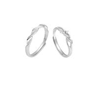 Dsnyu Coppia di anelli di fidanzamento in argento 925, coppia di anelli, set di anelli in argento, per coppia, partner, misura regolabile, Verstellbar, Senza Gemstone
