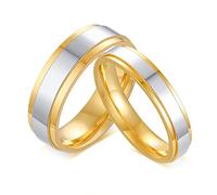 Dsnyu Coppia di anelli in titanio, per lui e per lei, oro rosa, 6 mm, 4 mm, lucidati, bicolore, senza pietre, set di anelli da incisione, Damen Gr. 57 (18.1) & Herren Gr. 65 (20.7), Acciaio