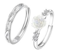 Dsnyu Fede nuziale in argento 925 coppia regolabile, anello coppia argento rami fiore regalo di compleanno, Réglable, Senza Gemme