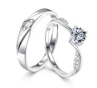 Dsnyu Fede nuziale in argento 925 coppia regolabile, anello di coppia in argento elegante con solitario zircone cubico a forma rotonda