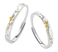 Dsnyu Fede nuziale in argento 925, coppia regolabile, anello per matrimonio, coppia, argento, stella, regalo di compleanno, Réglable, Senza Gemme