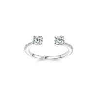 Dsnyu Fedi nuziali in argento 925, anello di fidanzamento donna gioielli aperti con due pietre zirconi forma rotonda argento, 49 (15.6), Zirconia cubica