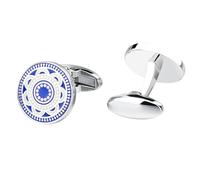 Dsnyu Gemelli blu per camicia da uomo, gemelli per smoking con fiori astratti accessori gioielli con scatola, 1.8x1.8CM, Nessuna pietra preziosa