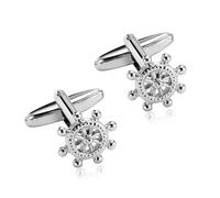 Dsnyu Gemelli da uomo argento, gemelli per camicie con timone, in acciaio inox, accessori per smoking, gioielli da donna, con scatola, 1.3 x 1.3 cm, Nessuna pietra preziosa, Dsnyu24X13K1M-2379