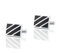 Dsnyu Gemelli da uomo in argento, con bottone da polsino quadrato nero a righe camicia costume gioielli per matrimonio, 19x14CM, Senza Gemme