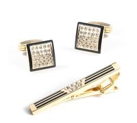Dsnyu Gemelli e clip cravatta, bottone polsino uomo oro geometrico zircone cubico forma rotonda camicia costume gioielli regalo per compleanno, 60x7CM, Zirconia cubica
