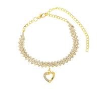 Dsnyu Graziose cavigliere da donna, in argento e oro, con zirconia cubica a rombo e cuore cavo, in lega, idea regalo per un'amica, Lega, Zirconie sintetico