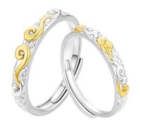 Dsnyu Set di anelli per partner in argento 925, per lui e per lei, con nuvole di buon auspicio, misura regolabile, Verstellbar, Senza Gemstone