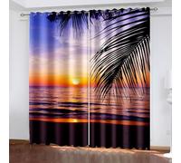 Dsnyu Tende moderne, moderne, per finestre della cucina, viola, arancione, marrone, tramonto, foglie di palma, decorazione del mare, paesaggio, set da 2 pezzi, 107 x 183 cm (larghezza x altezza)