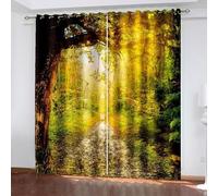 Dsnyu Tende moderne per finestre, decorazioni natalizie, giallo, verde, marrone, poliestere, sentiero forestale, set da 2 pezzi, larghezza 214 x altezza 214 cm