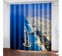 Dsnyu Tende oscuranti lunghe 248 cm, grandi tende con paesaggio edificio mare e città, in poliestere, tende decorative per la casa, 2 pannelli, 132 x 248 cm