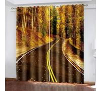 Dsnyu Tende oscuranti per camera da letto, 137 cm, tende autunnali con alberi e strada in poliestere giallo marrone tende decorative per la casa, 2 pannelli, 106 x 137 cm (larghezza x lunghezza)