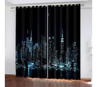 Dsnyu Tende oscuranti per soggiorno, 240 cm, paesaggio notturno città, poliestere, blu navy, tende decorative per la casa, 2 pannelli, 106 x 248 cm (larghezza x lunghezza)
