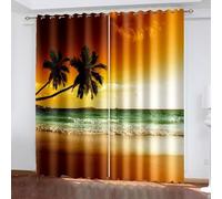 Dsnyu Tende oscuranti per soggiorno, lunghe 274 cm, con palme e onde marine, in poliestere, colore: giallo, marrone, verde, 2 pannelli, 152 x 274 cm