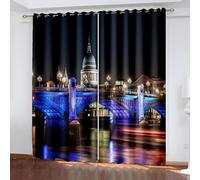 Dsnyu Tende per camera da letto, 228 cm, tende oscuranti con paesaggio notturno della Torre di Londra e città, in poliestere multicolore, tende decorative per la casa, 2 pannelli, 233 x 22