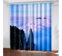 Dsnyu Tende per sfondo, 228 cm, cielo nuvole e montagne, in poliestere, nero, bianco, grigio, tende oscuranti per cucina e camera da letto, 2 pannelli, 213 x 228 cm (larghezza x lunghezza)