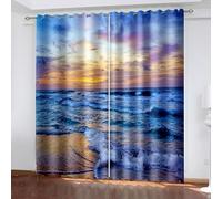 Dsnyu Tende per soggiorno, 228 cm, tende tramonto sul mare, in poliestere, grigio-giallo, tende oscuranti decorative per la casa, 2 pannelli, 233 x 228 cm (larghezza x lunghezza)