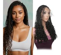 Dsoar Parrucca con Treccine Boho Frontale in Pizzo 24 Pollici Intrecciata Senza Nodi con Baby Hair Rastri Sintetici con Punte Ricci per Donna