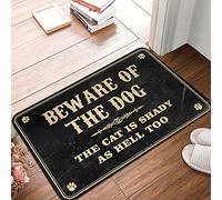 Dsoluuing Tappetini per porta d'ingresso per esterni autunnali Beware of Dog The Cat is Shady As Hell Too Tappeto divertente decorazione per camera da letto Tappetino per esterni (dimensioni: 40 x 60 cm)