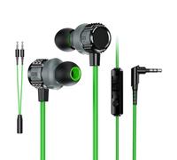 DSOPV - Cuffie cablate, 3,5 mm, cuffie cablate nell'orecchio, microfono, 4 tappi in silicone, 1 clip metallica anti-groviglio (verde)