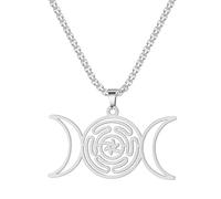 DSOUWEH Collana con simbolo della ruota di Ecate Collana con amuleto in acciaio inossidabile Collana con ciondolo fiore labirinto a doppia mezzaluna dorata, UN