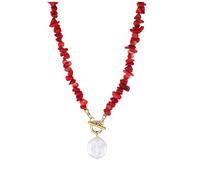 DSOUWEH Collana Stile Vintage per Donna Versatile Pietra Irregolare con macerie Bellissimi Regali Collana con Pietra Irregolare con macerie, Rosso Corallo